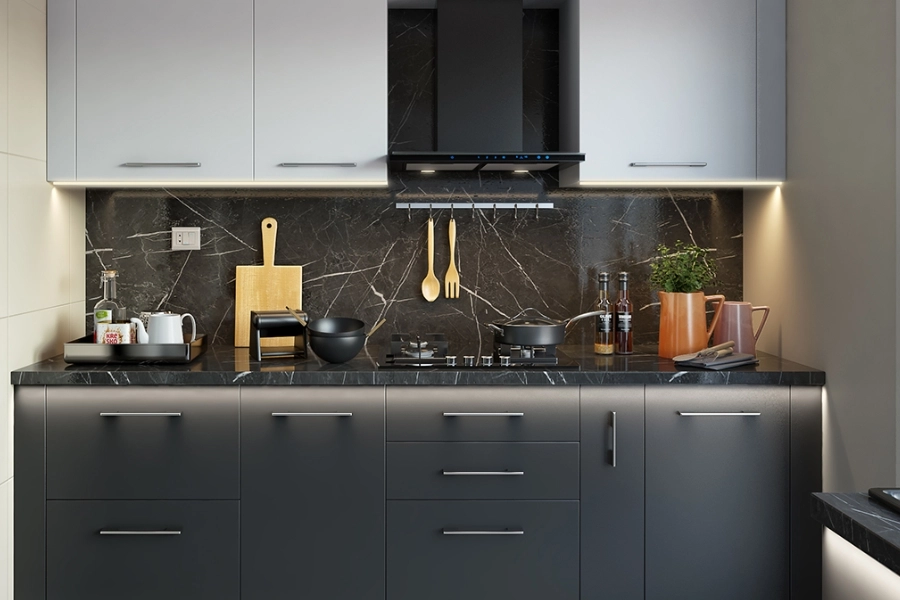 Mẫu thiết kế bếp chung cư acrylic bóng đẹp, hiện đại và nổi bật.