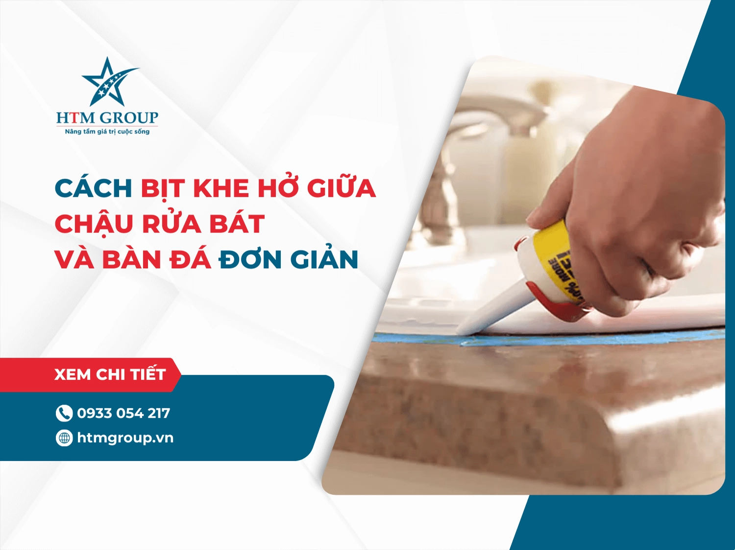 Cách bịt khe hở giữa chậu rửa bát và bàn đá đơn giản tại nhà